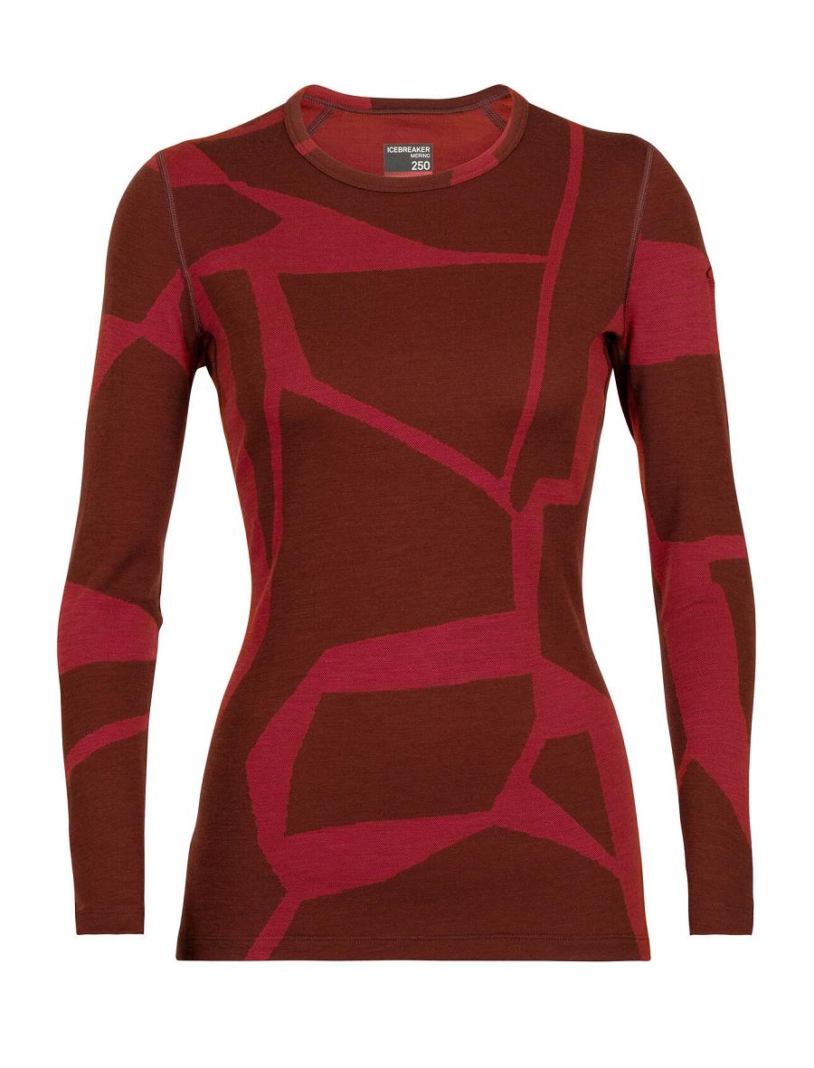 Espresso / Cherry Icebreaker Merino 250 Vertex Long Sleeve Crewe Thermal Top Fractured Landscapes Women's Base Layers | AU 1873BEXC